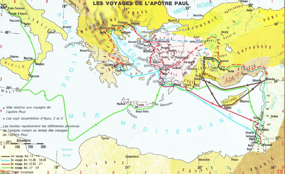 Carte des voyages de l'apôtre Paul